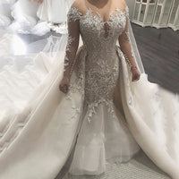 Original Sumnus Elegant Mermaid Wedding Dresses With Overskirt Sexy Backless Lace African Aribic Bridal Gowns robe de soiree
