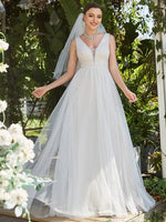 Original Elegant Wedding Dresses 2022 Silky Organza Backless A Line Sleeveless With Deep V Neck Robe de mariée Ever Pretty Bride Party