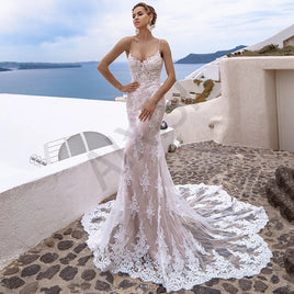 Original Sexy Wedding Dress Lace Appliques Beads Bride Vestido Backless Spaghetti Strap Mermaid Exquisite Elegant Robe de mariee