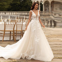 VIKTORIA Original Luxury Wedding Dress Elegant Multi-layer Lotus Leaf Yarn V-neck Beading Bridal Gowns Crystal Lace Up White Custom Made