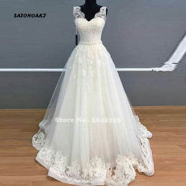 Original Vestido De Novia New Fashion Elegant V-Neck Ball Gown Wedding Dress 2022 Appliques Beads With Sash Sleeveless Bride Robe Mariée