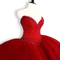 Original Luxury Crystals Quinceanera Dresses Ball Gown Sweetheart Tulle Red Prom Debutante Sixteen 15 Sweet 16 Dress Vestidos De 15 Anos