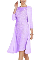 Original Knee-Length 2020 New Arrival Lace Mother Of The Bride Gown Wedding Evening Social Occasion Purple Short Prom Dresses With Jacket