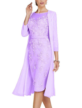 Original Knee-Length 2020 New Arrival Lace Mother Of The Bride Gown Wedding Evening Social Occasion Purple Short Prom Dresses With Jacket