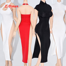 DYNAN - Original 1/6 Female soldier black sexy sling dress white High collar evening party skirt  big chest Jiaou doll TBLeague Body toys