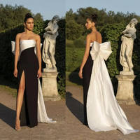 Original Black  Formal Evening Dresses Straight Floor Length Sexy Side Split Long Formal Occasion Dress Back Bow Prom Party Gowns 2022