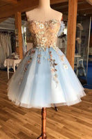 DLASSDRESS - Original 2022 Line Light Blue Off the Shoulder Above Knee Homecoming Prom Dress with Appliques vestidos de graduación sukienki koktajlowe