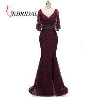 VKBRIDAL - Original V-neck Lace Mother of the Bridal Dresses Luxury Crystal Mermaid Evening Dress with Slit Long Wedding Guest Formal Gowns