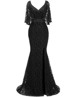 VKBRIDAL - Original V-neck Lace Mother of the Bridal Dresses Luxury Crystal Mermaid Evening Dress with Slit Long Wedding Guest Formal Gowns