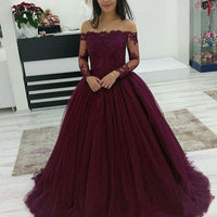 Original Burgundy Long Sleeve Quinceanera Dresses Ball Gown Off Shoulder Prom Debutante Sixteen 15 Sweet 16 Dress Vestidos De 15 Anos